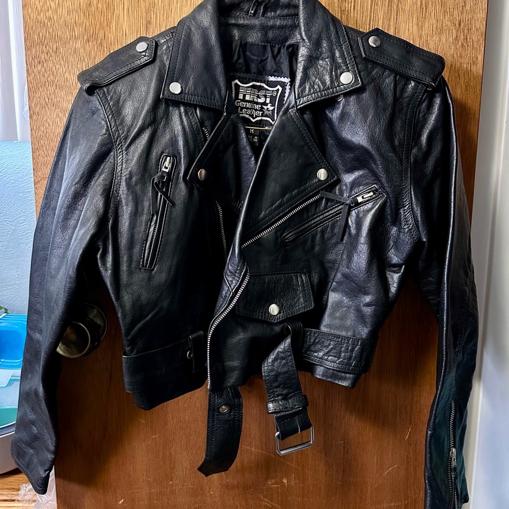 Vintage FIRST Genuine Black Leather Biker Jacket